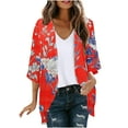 thumbnail image 1 of yoeyez Summer Cardigans for Women Lightweight Ladies Flower Printed Kimono Cardigan Puff Sleeve Tops Loose Fit Chiffon Beach Cover Up Red,S, 1 of 5