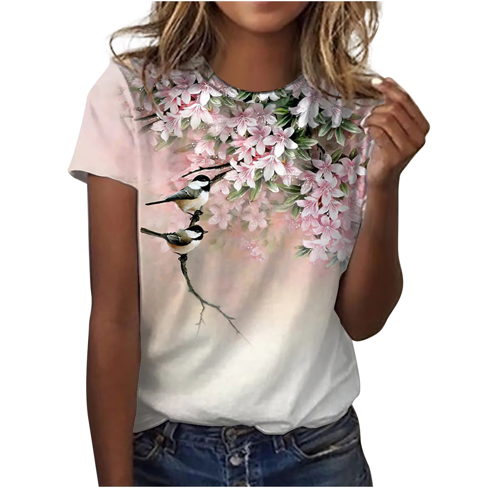 Women’s Summer Short Sleeve Tunic Top – Floral Print, Puff Sleeve, V-Neck, Loose Fit (Sizes S-3XL) - View #8