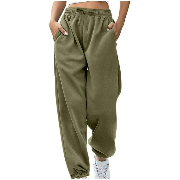 yoeyez Sweat Pant for Women,Wide Leg Sweatpants for Women Drawstring High Waisted Comfortable Joggers Pants Solid Color Baggy Lounge Athletic Bottoms with Pockets Limited Time Deals Green,XL