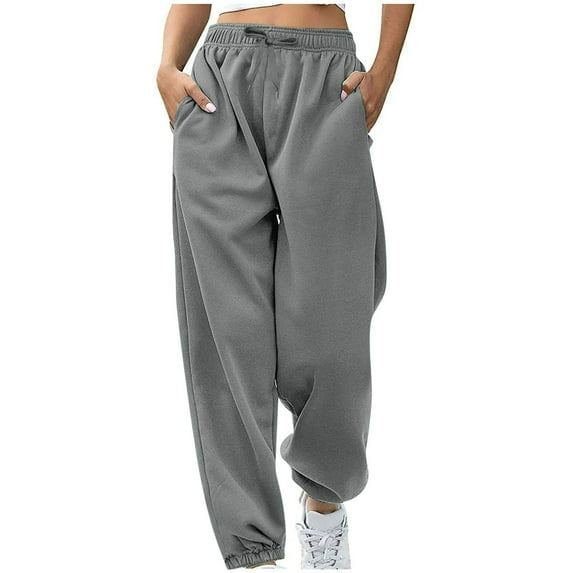 yoeyez Sweat Pant for Women,Wide Leg Sweatpants for Women Drawstring High Waisted Comfortable Joggers Pants Solid Color Baggy Lounge Athletic Bottoms with Pockets on Sale Dark Gray,XL