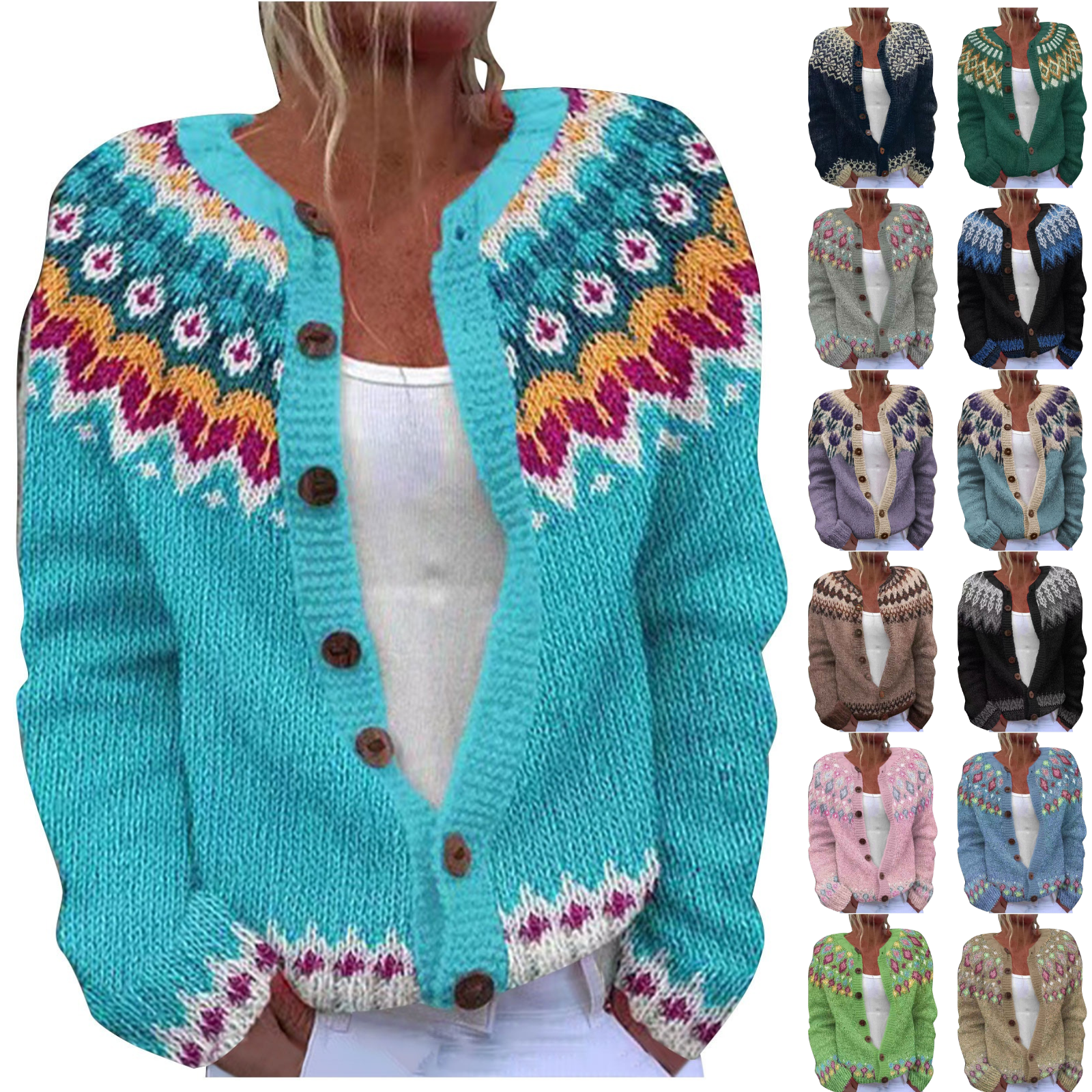 Sweaters for Women Casual Long Sleeve Chunky Knit Cardigan Fall Winter Sweater Coats Button Down Fair Isle Cardigan Sweaters