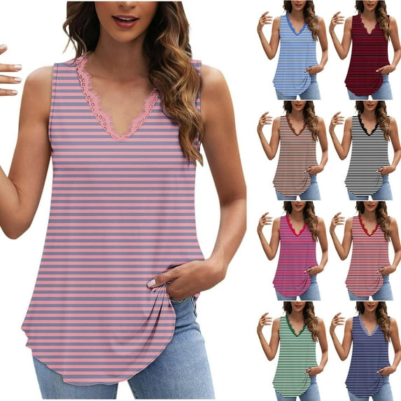 yoeyez Tank Tops for Women Plus Size Sleeveless Lace Trimmed V Neck Pleated Blouse Dressy Casual Loose Flowy Tunic Shirts Vest for Spring Summer Black,L