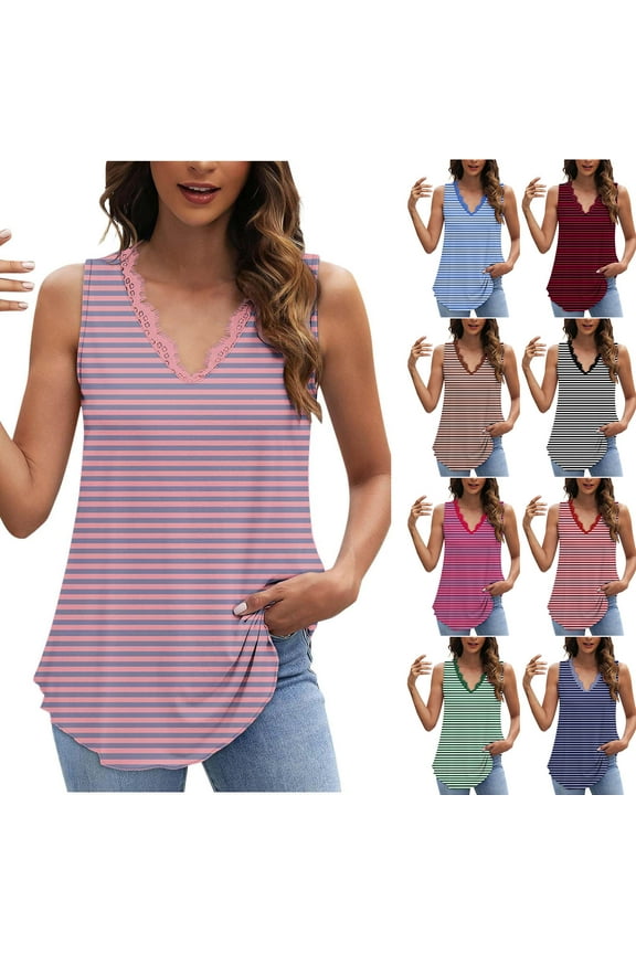 Tank Tops for Women Plus Size Sleeveless Lace Trimmed V Neck Pleated Blouse Dressy Casual Loose Flowy Tunic Shirts Vest for Spring Summer Blue,S