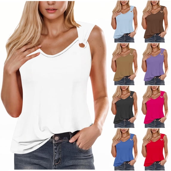 yoeyez Tank Tops for Women Dressy, Women's Casual Summer V Neck Sleeveless Camisole Ring Straps Loose Fit Workout Basic Shirts Black,XXL