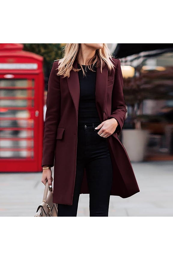 Trench Coat Women Long Classy Women Business Attire Solid Color Long Sleeve Single Breasted Slimming Cardigan Suit Coat Top Gabardinas Para Mujer Elegantes