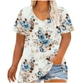 thumbnail image 1 of yoeyez Trendy Tops for Womens, Womens Plus Size Short Sleeve Blouse V Neck Casual Loose Tops Vintage Fashion Print T-Shrits Trendy Going Out Blouses Black 4XL, 1 of 5