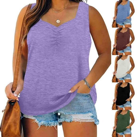 yoeyez Tunic Tops for Women Loose Fit Dressy,Plus Size Tank Tops for Women Womens Summer Sleeveless Scoop Neck T-Shirt Tops Casual Solid Color Tunics Shirts Black,XXXL