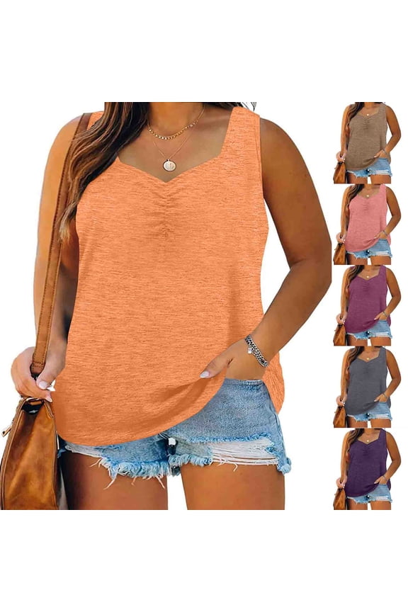 Tunic Tops for Women Loose Fit Dressy,Plus Size Tank Tops for Women Womens Summer Sleeveless Scoop Neck T-Shirt Tops Casual Solid Color Tunics Shirts Wine,L
