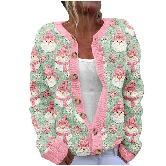 yoeyez Ugly Christmas Sweater Women Cute Xmas Open Front Button Down Cardigans Sweater Fall Winter Knitted Outwear Coat Multicolor 3L