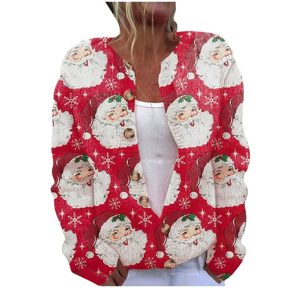 yoeyez Ugly Christmas Sweater Women Cute Xmas Open Front Button Down Cardigans Sweater Fall Winter Knitted Outwear Coat Multicolor 4L