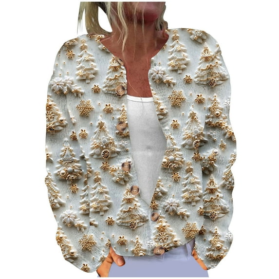 yoeyez Ugly Christmas Sweater Women Cute Xmas Open Front Button Down Cardigans Sweater Fall Winter Knitted Outwear Coat Multicolor 5L