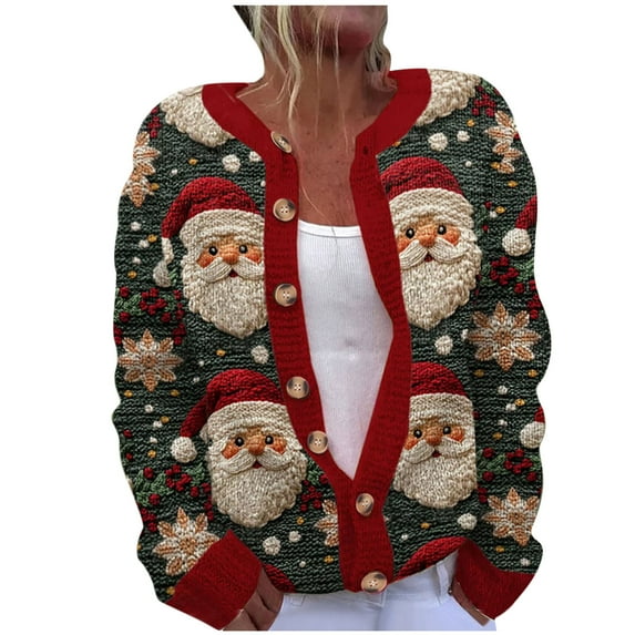 yoeyez Ugly Christmas Sweater Women Cute Xmas Open Front Button Down Cardigans Sweater Fall Winter Knitted Outwear Coat Multicolor L