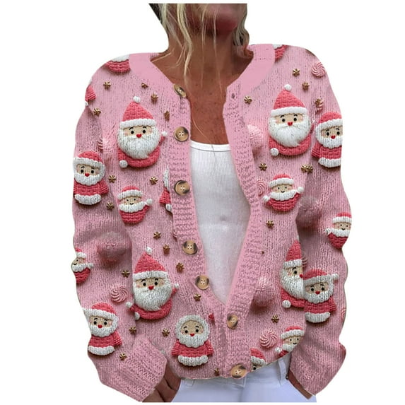yoeyez Ugly Christmas Sweater Women Cute Xmas Open Front Button Down Cardigans Sweater Fall Winter Knitted Outwear Coat Multicolor M