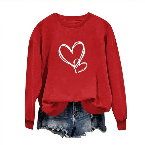 yoeyez Valentines Day Sweatshirt for Women,Women Valentine's Day Love Print Fashion shirts Long Sleeve Round Neck T-Shirt Womens Clothes Tee Shirts Gifts for Girlfriends Red,3XL