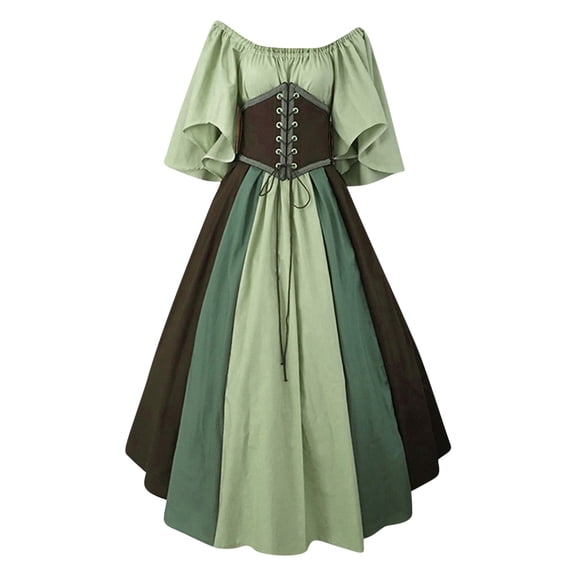 yoeyez Victorian Dress for Women Medieval Fairy Costume Set Butterfly Sleeve Steampunk Dress Vintage Wedding Guest Long Under Dress with Corset Green,2XL