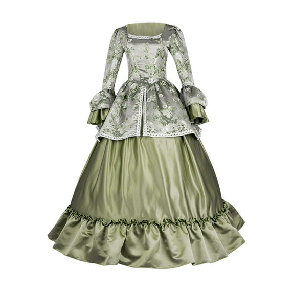 yoeyez Victorian Dress Women Rococo Ball Gown Vintage Medieval Dress Plus Size Lace Up Cinch Corset Dress Flare Sleeve Wedding Guest Long Gothic Costumes Green,3XL