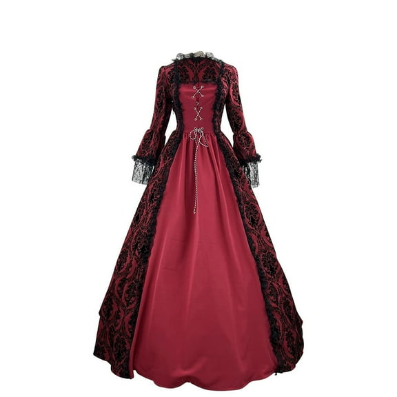 yoeyez Victorian Dress Women Rococo Ball Gown Vintage Medieval Dress Plus Size Lace Up Cinch Corset Dress Flare Sleeve Wedding Guest Long Gothic Costumes Red,2XL