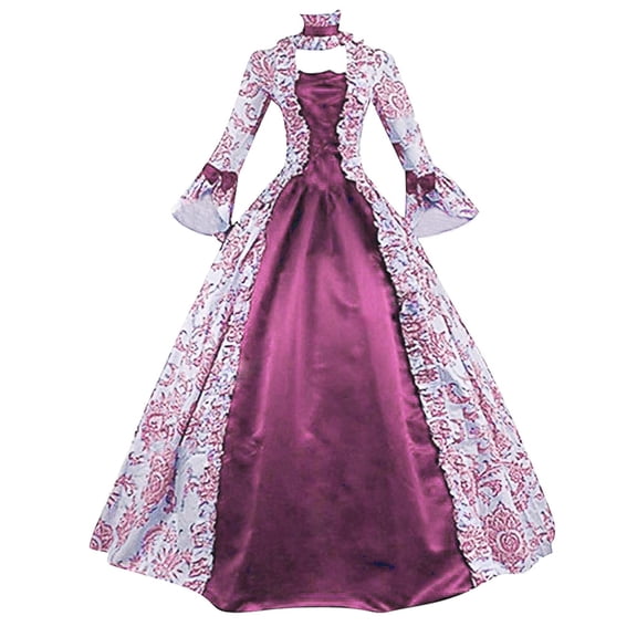 yoeyez Victorian Dress Women Rococo Ball Gown Vintage Medieval Dress Plus Size Lace Up Cinch Corset Dress Flare Sleeve Wedding Guest Long Gothic Costumes Red,2XL