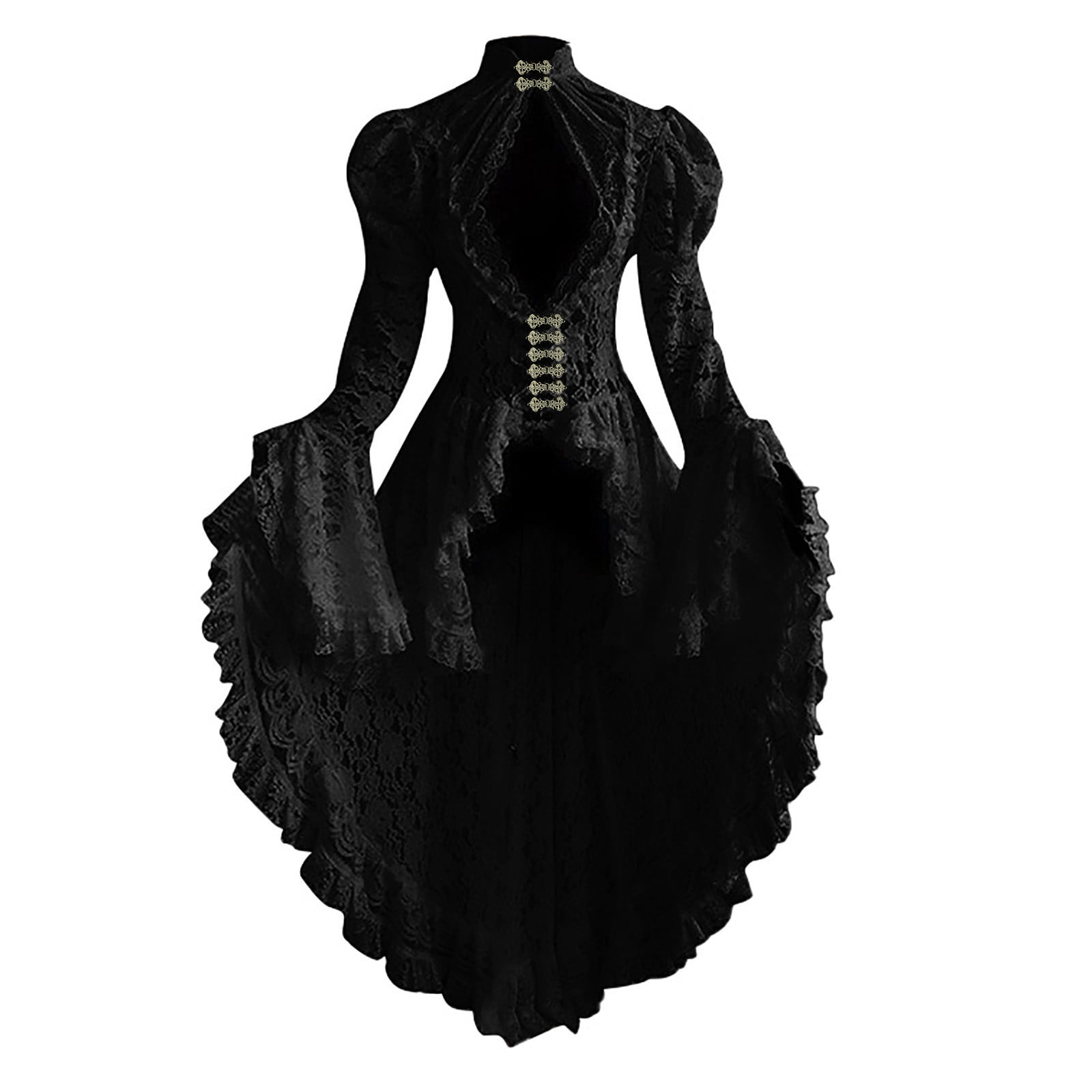 Lace Ruffle Tailcoat Medieval Renaissance Vintage Dress Women's Costume Vintage Cosplay Party Long Sleeve Dress Masquerade Lace Ruffle Tailcoat Medieval Renaissance Vintage Dress Women's Costume Vintage Cosplay Party Long Sleeve Dress Masquerade