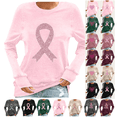 thumbnail image 1 of yoeyez Vintage Breast Cancer Shirts Women Long Sleeve Crewneck Sweatshirt Cancer Survivor Pink Ribbon Pullover Tops Cancer Fight Awareness Shirt Black,S, 1 of 5