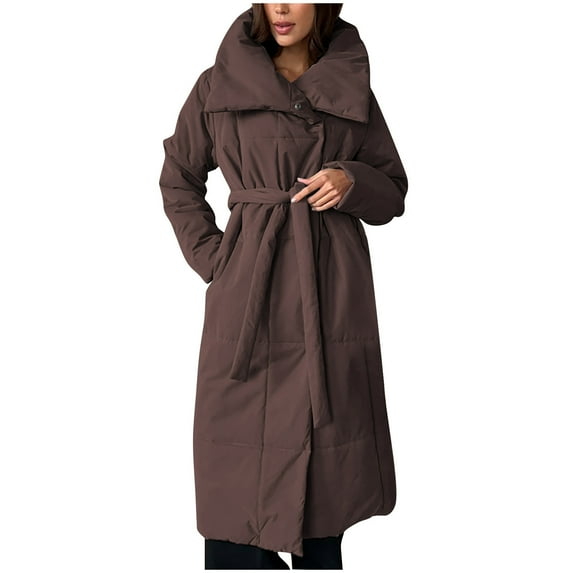 yoeyez Walmart for Winter Coat for Woman Hooded Quilted Mid-Length Puffer Jacket Padded Warm Thickened Down Jacket Lightweight Zip Up Casual Parka Coat