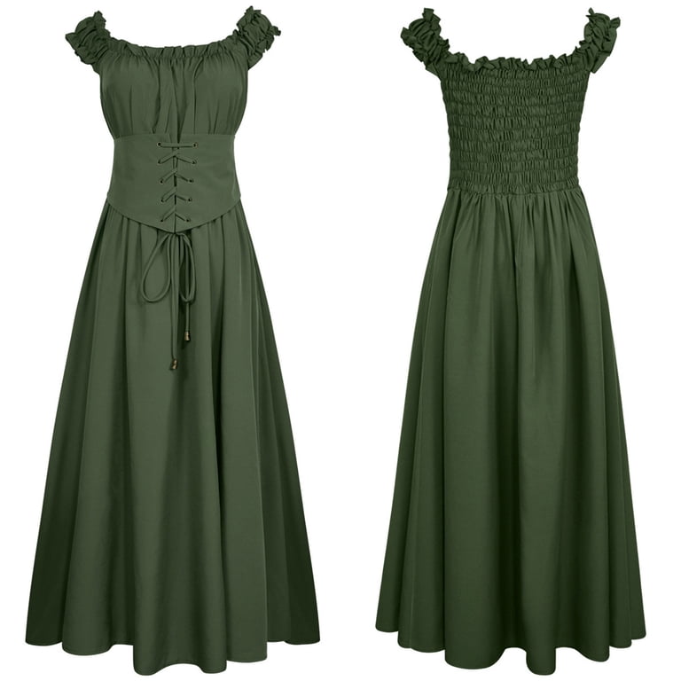 yoeyez Wedding Guest Costume Women Medieval Peasant Dress Sleeveless Corset  Dress Pirate Viking Costumes for Party Army Green,XL - Walmart.com