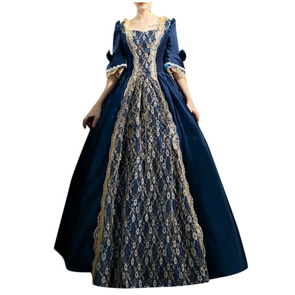 yoeyez Wedding Guest Dresses Women's Retro Flare Sleeve Dress Plus Size Medieval Ball Gowns Costumes for Women Victorian Dress Dark Blue,4XL