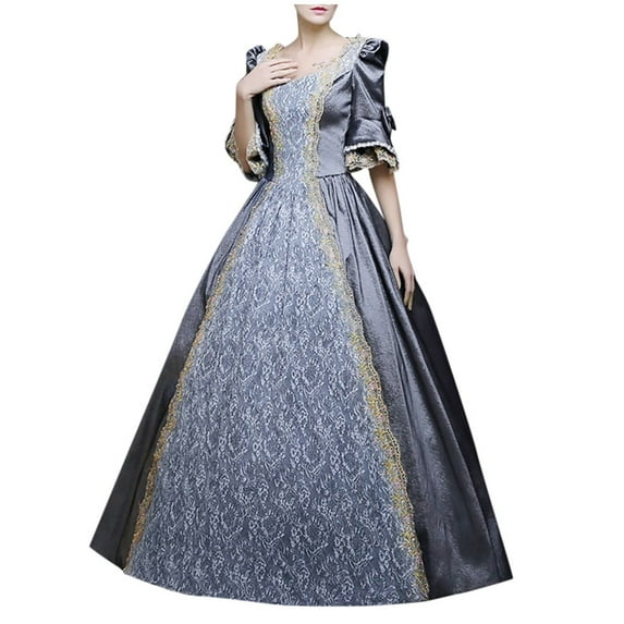 yoeyez Wedding Guest Dresses Women's Retro Flare Sleeve Dress Plus Size Medieval Ball Gowns Costumes for Women Victorian Dress Gray,XL