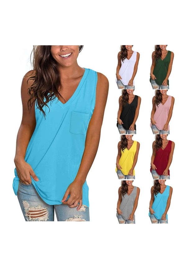 White Tshirts Shirts for Women,Maternity Tank Tops for Women Women's V Neck Solid Color Tanks Plus Size Top T-Shirt Black,S