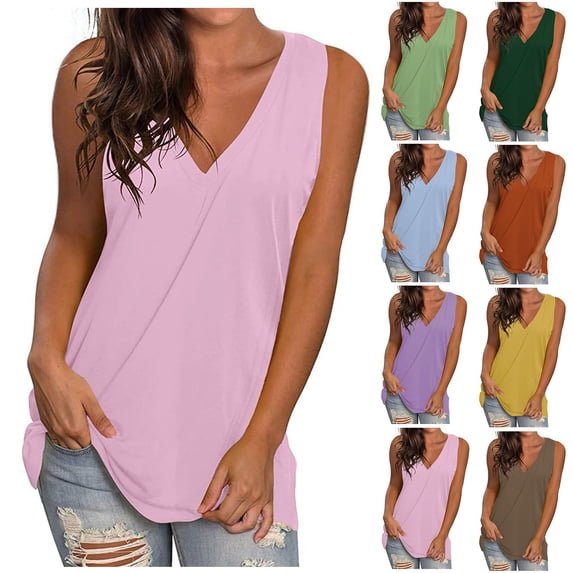 yoeyez White Tshirts Shirts for Women,Maternity Tank Tops for Women Women's V Neck Solid Color Tanks Plus Size Top T-Shirt Purple,M