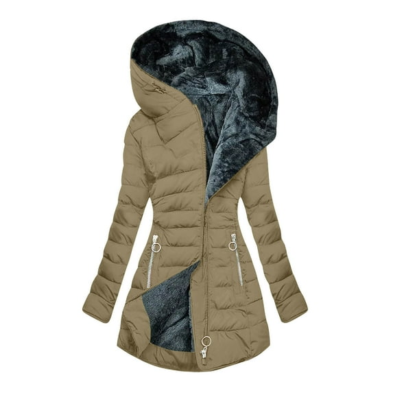 yoeyez Winter Coats for Women 2025 Warm Plus Size Fleece Lined Jackets Zipper Hooded Parka Coat Outerwear with Pockets My Orders Placed Recently by Me Khaki 5XL