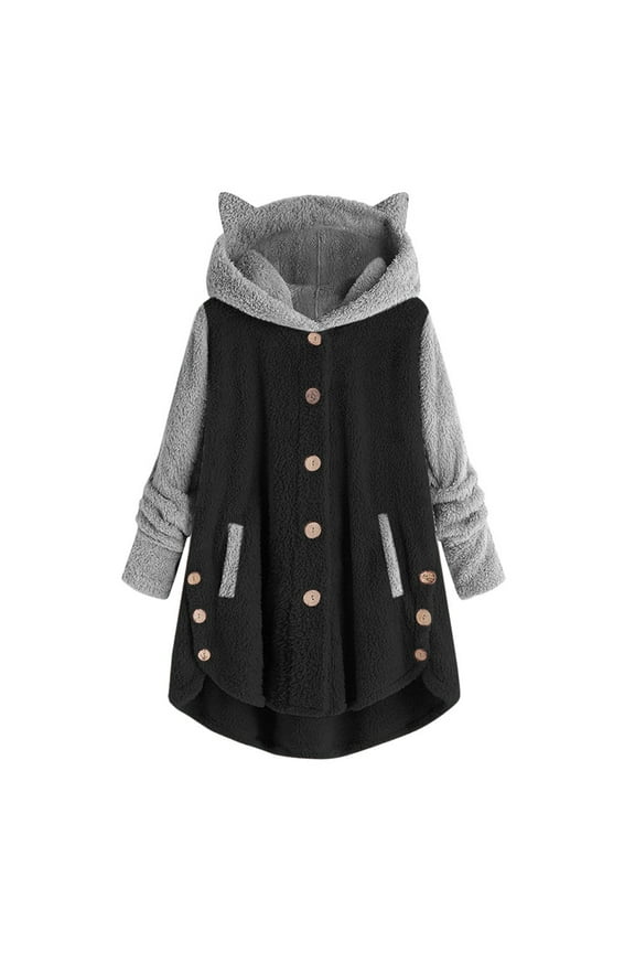 Winter Coats for Women Fleece Jackets for Womens Plus Size Winter Coat Fuzzy Cat Ear Hoodies Solid Color Warm Overcoat Loose Fit Outerwear Chaquetas de Mujer Casual Elegantes para Frio