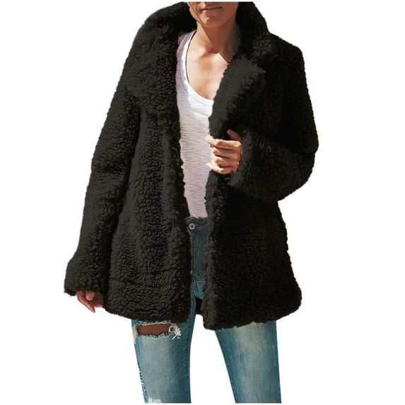 yoeyez Winter Cute Teddy Coats for Women Long Sleeve Fluffy Jacket Heavy Sherpa Fleece Lapel Outwear Warm Fashion Open Front Overcoat My Recent Orders Placed Green,S