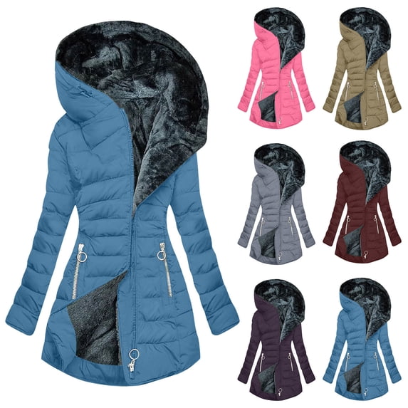 yoeyez Winter Jackets for Women Plus Size Long Puffer Jacket Full Zip Up Hooded Fleece Coat Thicken Warm Parka Outerwear with Pockets Hot Pink,XXXXXL