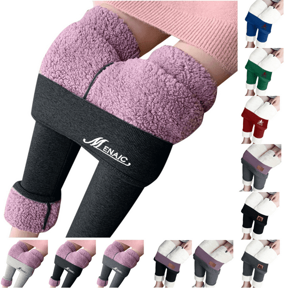 yoeyez Winter Leggings for Women Fleece Lined Fluffy Sherpa Pocket Wool Pants Tummy Control Yoga Trousers