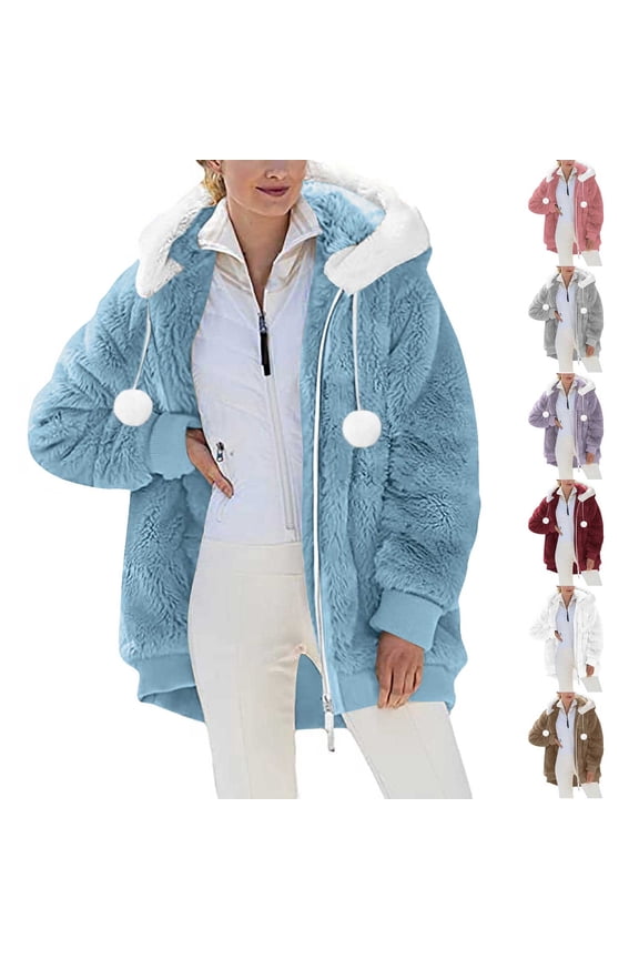 Winter Long Coats for Women Plus Size Hooded Faux Fur Lined Warm Overcoat Long Sleeve Plush Zip Thick Down Parka Jacket Outerwear Wine,M