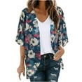 thumbnail image 1 of yoeyez Women Kimono Cardigans,Women's Floral Printed Puff Sleeve Tops Cover Up Summer Casual Loose Fit Blouses Loose Fit Watermelon Red,3XL, 1 of 6
