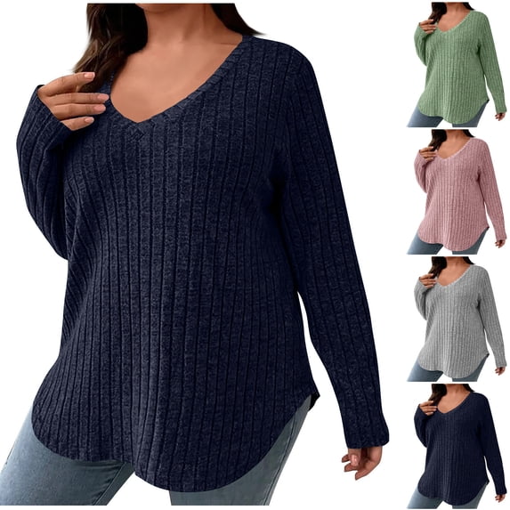 yoeyez Women Plus Size Casual Knit Shirts Fall Fuzzy Brushed Long Sleeve T-Shirt Blouses Soft Warm Loose Fit V Neck Pullover Tops Pink,XXXL