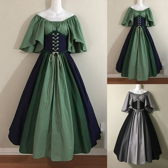 yoeyez Women Victorian Dress Medieval Fairy Costume Set Vintage Gothic Flare Sleeve Ball Gown