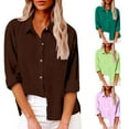 thumbnail image 1 of yoeyez Women's Button Down Shirts Blouse casual Cotton Linen Long Sleeve Lapel Collared Loose Shirt Casual Work Tunic Tops with Pocket Mint Green,M, 1 of 7