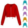 thumbnail image 1 of yoeyez Women's Cropped Zip Up Hoodie Casual Drawstring Hooded Short Sweatshirt Fall Fashion Crop Jacket Top with Pockets Red,XXL, 1 of 6
