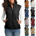 thumbnail image 1 of yoeyez Women's Mid Length Quilted Puff Vest Hooded Sleeveless Button Down Cotton Padded Jacket Lightweight Waistcoat Winter Coat Dark Gray,L, 1 of 7