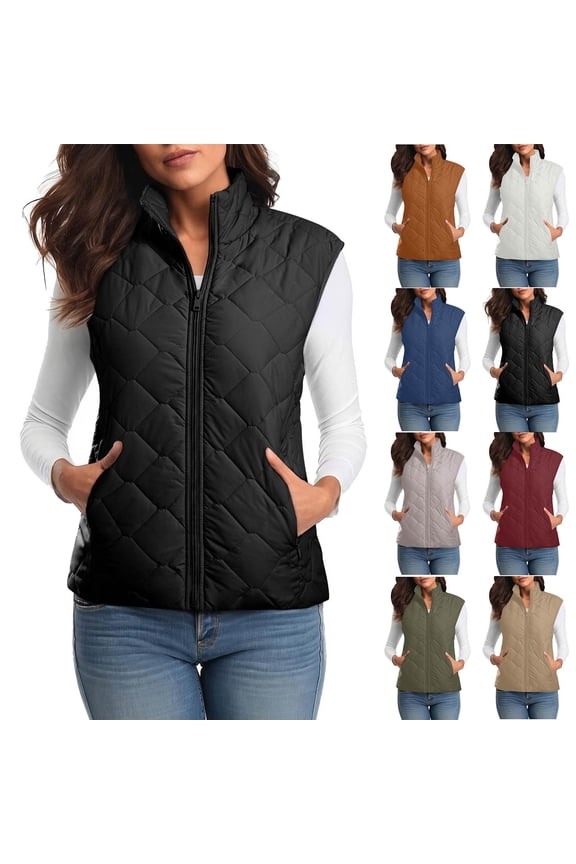 Women's Mid Length Quilted Puff Vest Hooded Sleeveless Button Down Cotton Padded Jacket Lightweight Waistcoat Winter Coat Dark Gray,XL