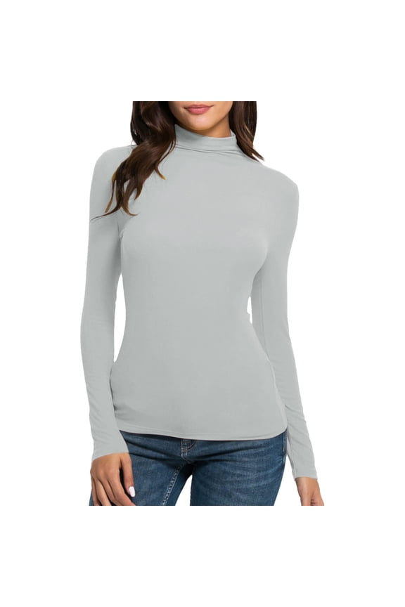 Women's Mock Turtleneck Tops Long Sleeve Tunic Pullover Fall Winter High Neck Undershirt Slim Fit Base Layer Tee Top Gray S