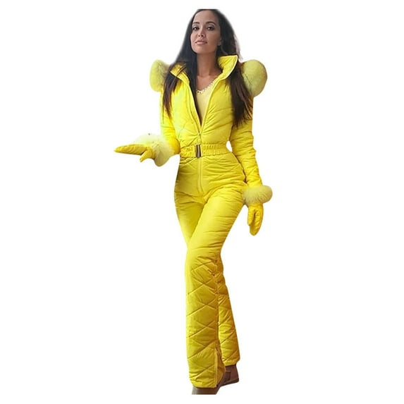 yoeyez Women's One Pieces Ski Suits Jumpsuits Coveralls High Waterproof Windproof Hooded Snowboard Snowsuits with Gloves