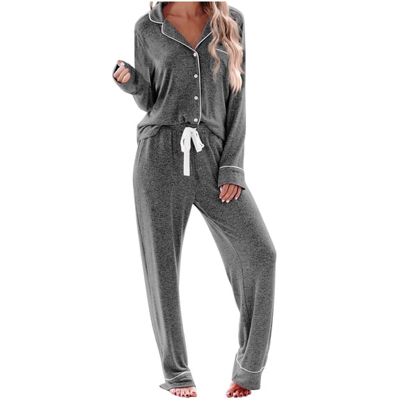 yoeyez Women's Pajamas Sets Long Sleeve Button Down Sleepwear 2 Piece Nightwear Soft Comfy Pjs with Pockets Lounge Sets for Women Gray XXL