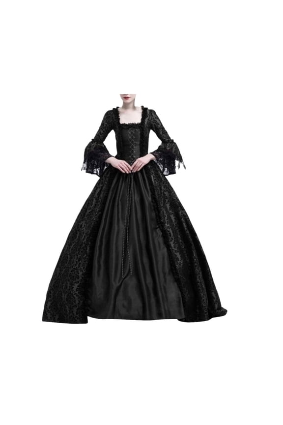 Women's Plus Size Victorian Ball Gown Trendy Floor Length Long Sleeve Bandage Dresses Vintage Gothic Steampunk Dress Masquerade Dress Party Costumes Black,M