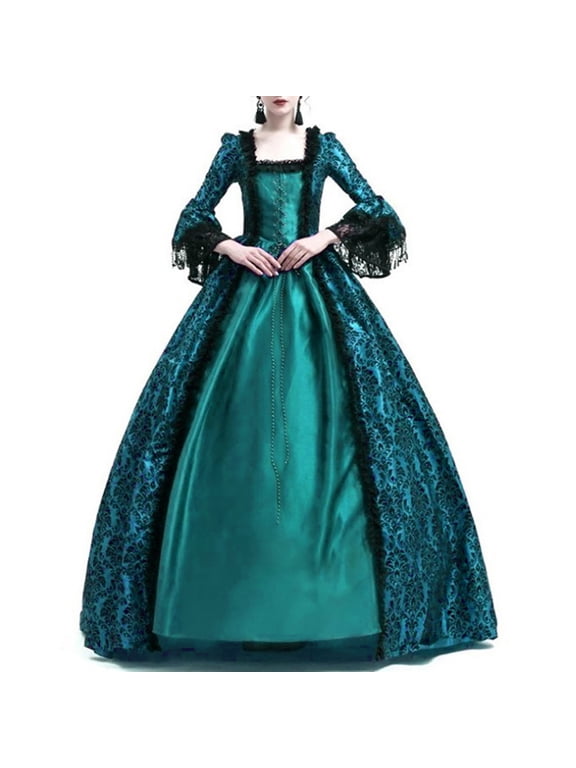 Women's Plus Size Victorian Ball Gown Trendy Floor Length Long Sleeve Bandage Dresses Vintage Gothic Steampunk Dress Masquerade Dress Party Costumes Light Blue,M