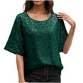 thumbnail image 1 of yoeyez Women's Sequin Tops 3/4 Length Sleeve Womens Top V-Neck Cut-out Shiny Blouse Glitter Sparkly Dressy Tops for Evening Party Green XXL, 1 of 7