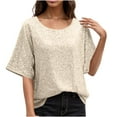 thumbnail image 1 of yoeyez Women's Sequin Tops 3/4 Length Sleeve Womens Top V-Neck Cut-out Shiny Blouse Glitter Sparkly Dressy Tops for Evening Party Khaki XXL, 1 of 7